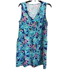 Lilly Pulitzer Blue and Pink V-Neck Swim Cover-Up